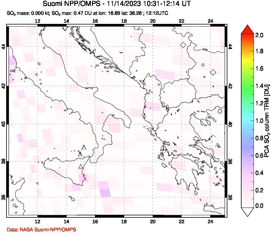 A sulfur dioxide image over Etna, Sicily, Italy on Nov 14, 2023.