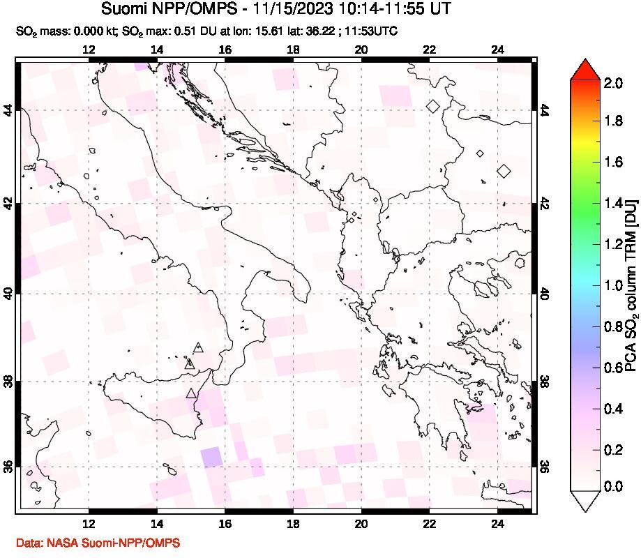 A sulfur dioxide image over Etna, Sicily, Italy on Nov 15, 2023.