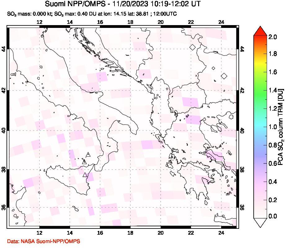 A sulfur dioxide image over Etna, Sicily, Italy on Nov 20, 2023.