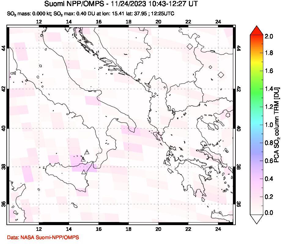 A sulfur dioxide image over Etna, Sicily, Italy on Nov 24, 2023.