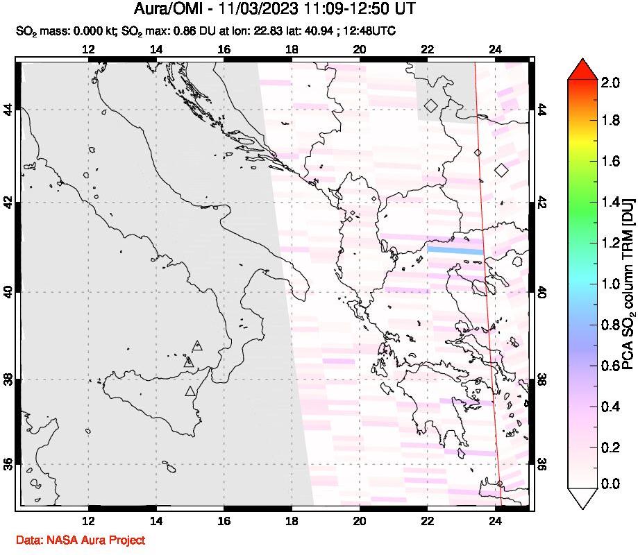 A sulfur dioxide image over Etna, Sicily, Italy on Nov 03, 2023.