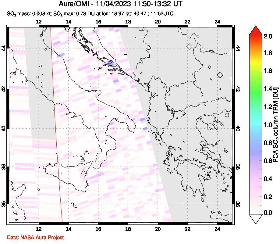 A sulfur dioxide image over Etna, Sicily, Italy on Nov 04, 2023.