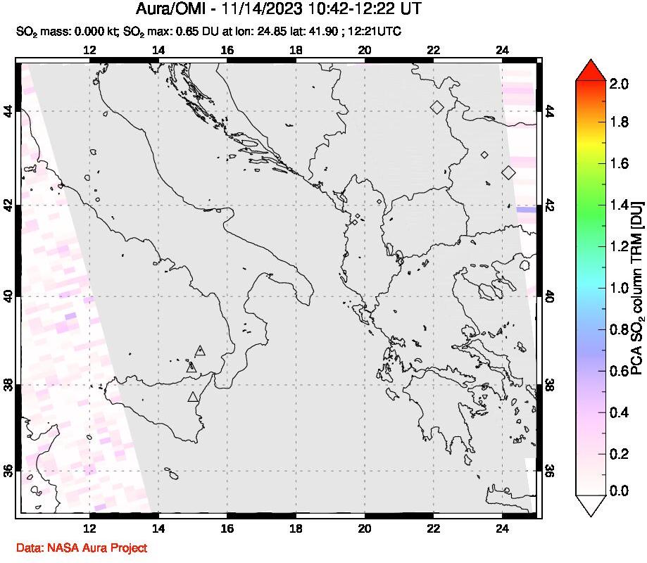 A sulfur dioxide image over Etna, Sicily, Italy on Nov 14, 2023.