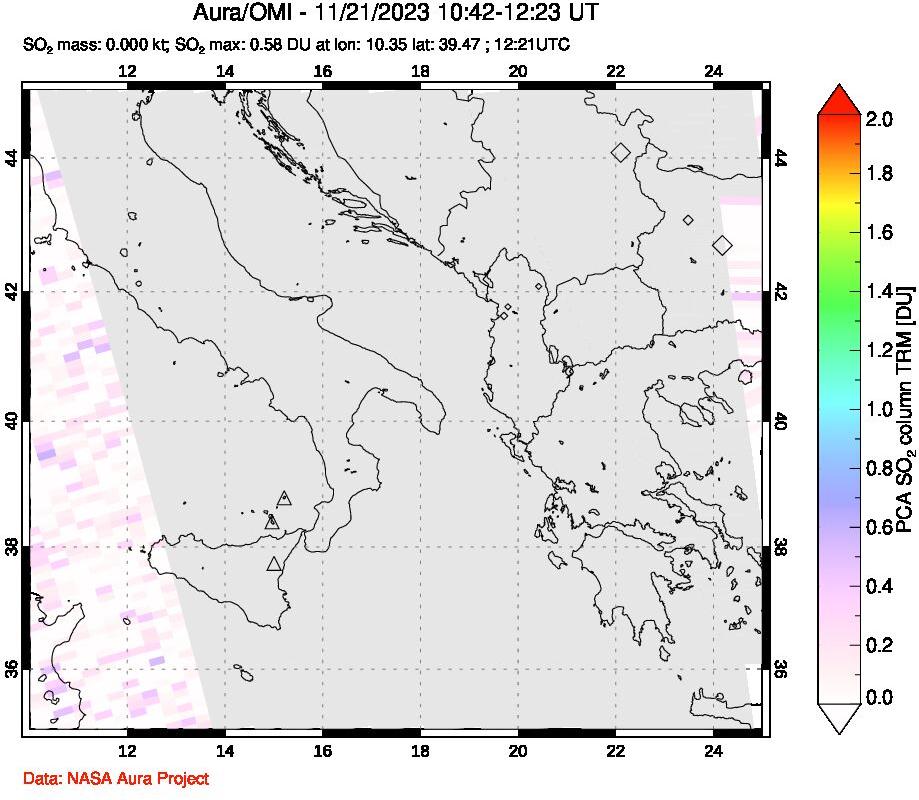 A sulfur dioxide image over Etna, Sicily, Italy on Nov 21, 2023.