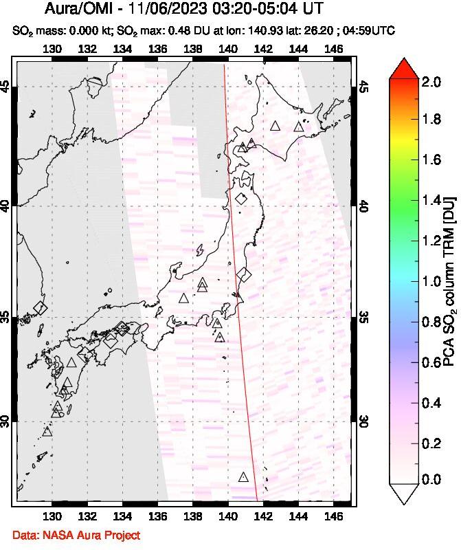 A sulfur dioxide image over Japan on Nov 06, 2023.