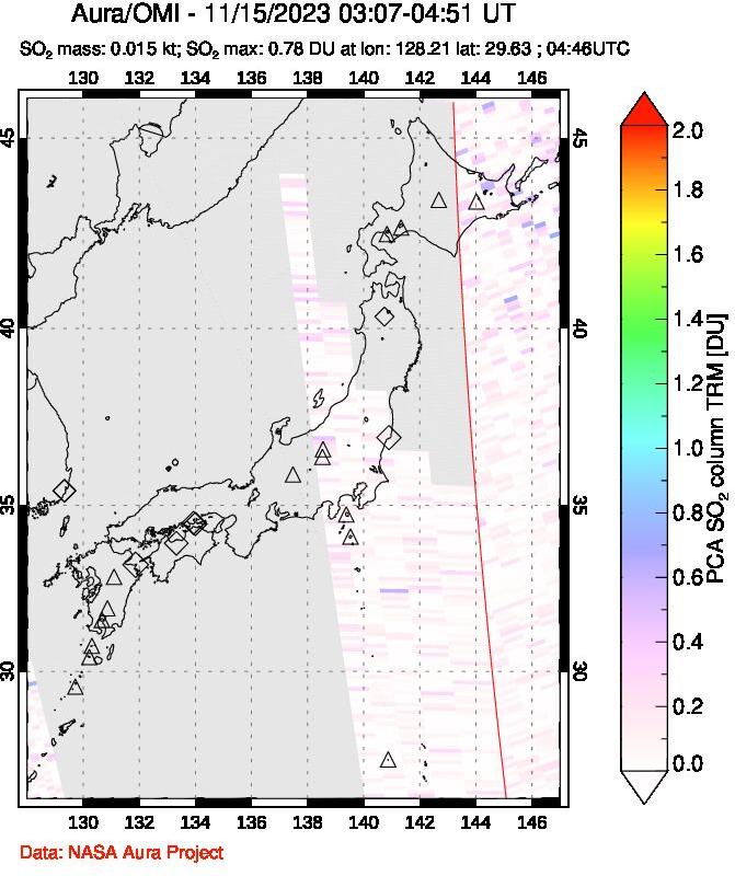 A sulfur dioxide image over Japan on Nov 15, 2023.