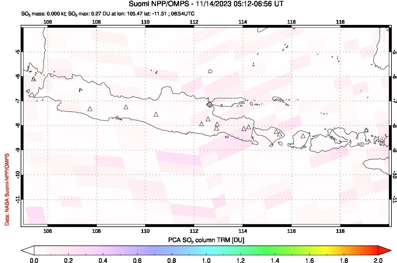 A sulfur dioxide image over Java, Indonesia on Nov 14, 2023.