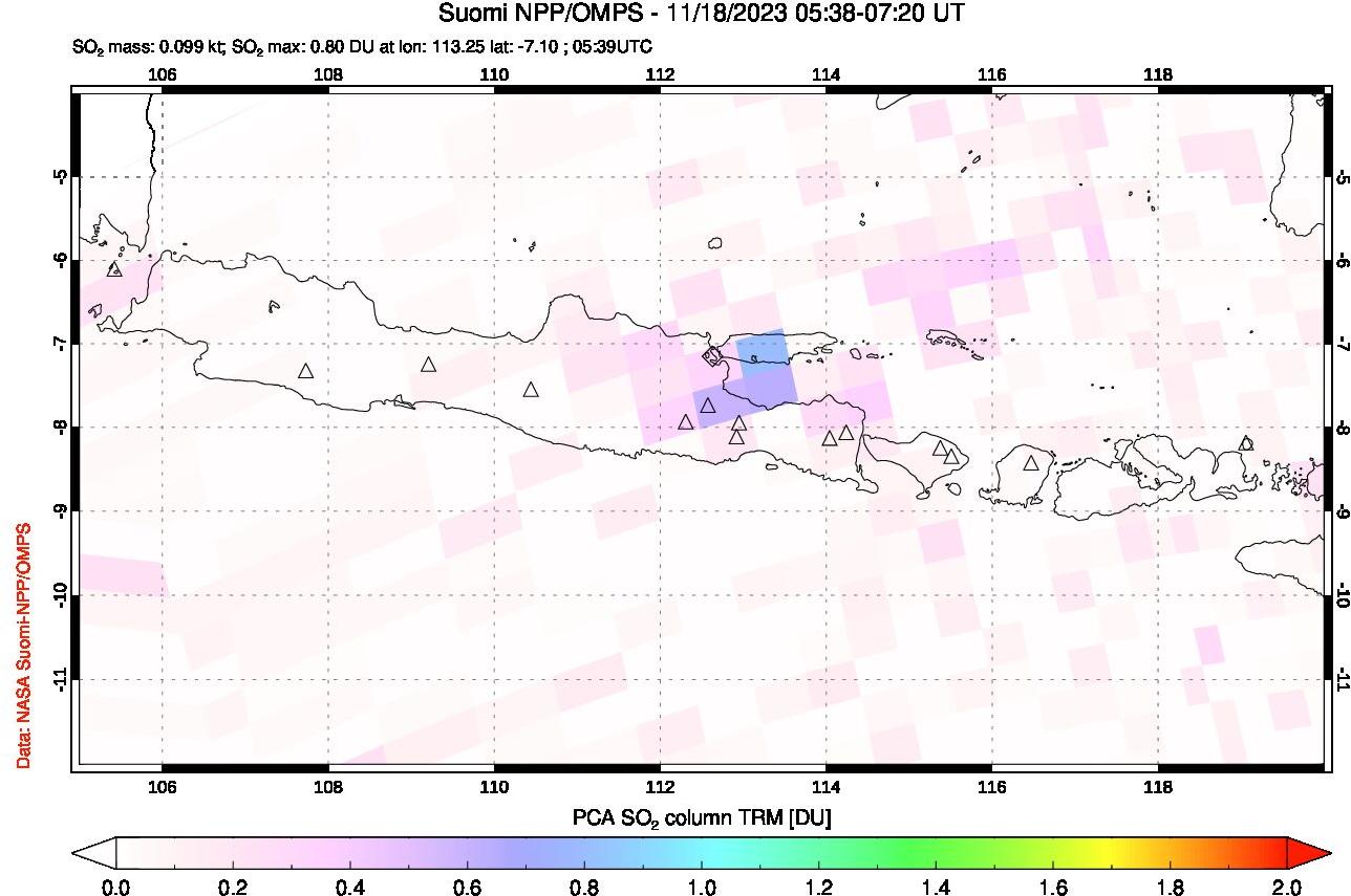 A sulfur dioxide image over Java, Indonesia on Nov 18, 2023.