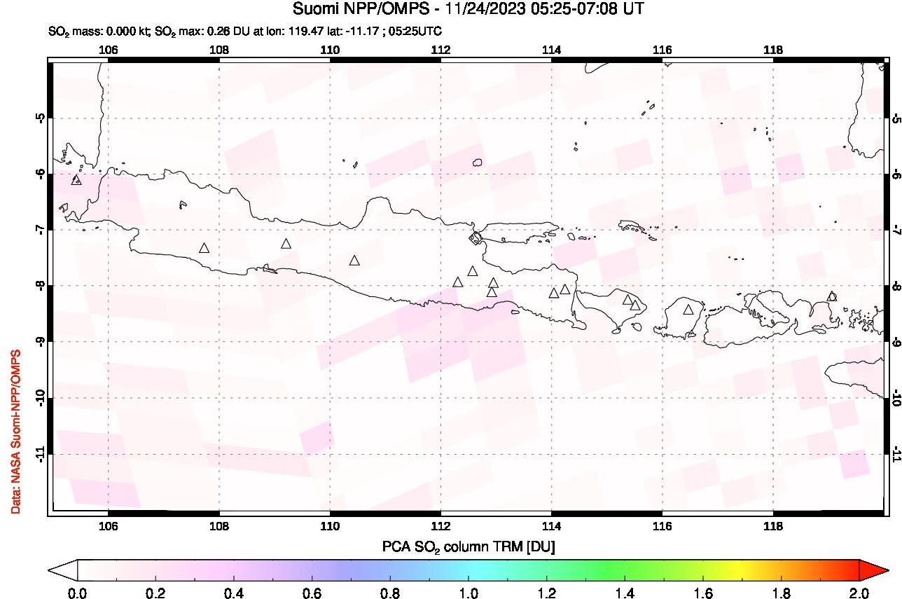 A sulfur dioxide image over Java, Indonesia on Nov 24, 2023.