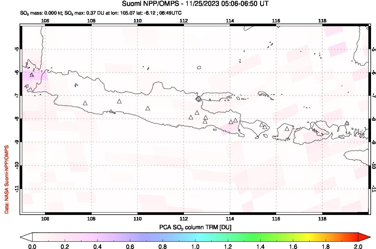 A sulfur dioxide image over Java, Indonesia on Nov 25, 2023.