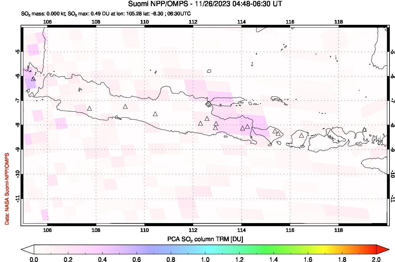 A sulfur dioxide image over Java, Indonesia on Nov 26, 2023.