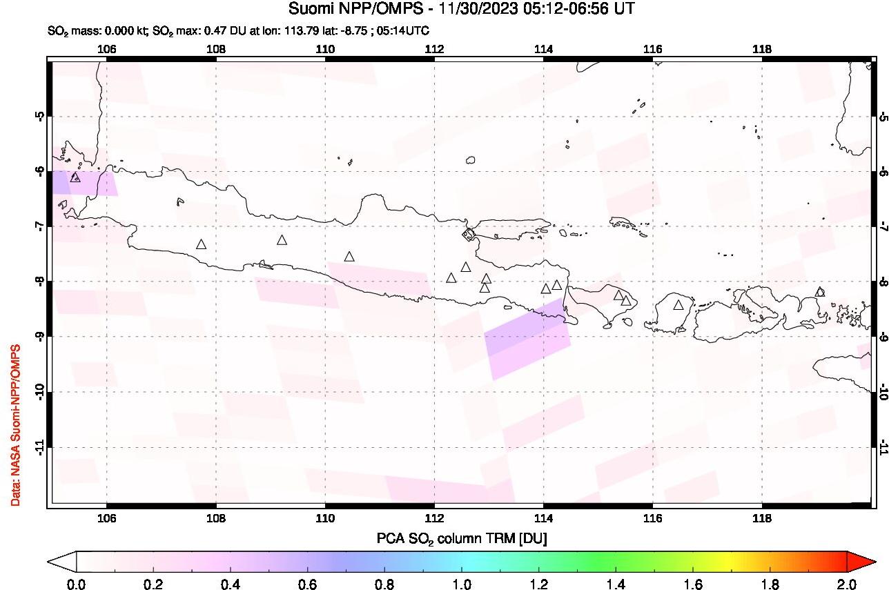 A sulfur dioxide image over Java, Indonesia on Nov 30, 2023.