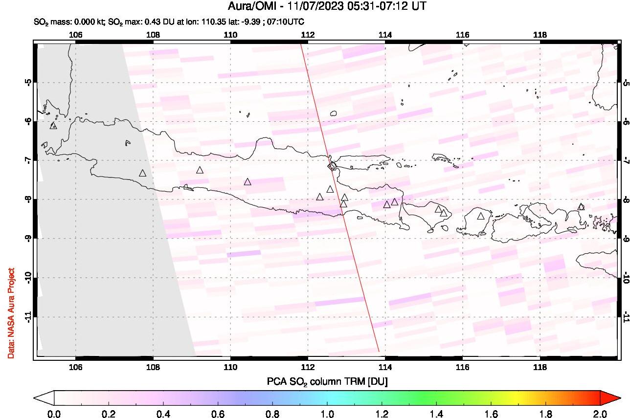 A sulfur dioxide image over Java, Indonesia on Nov 07, 2023.