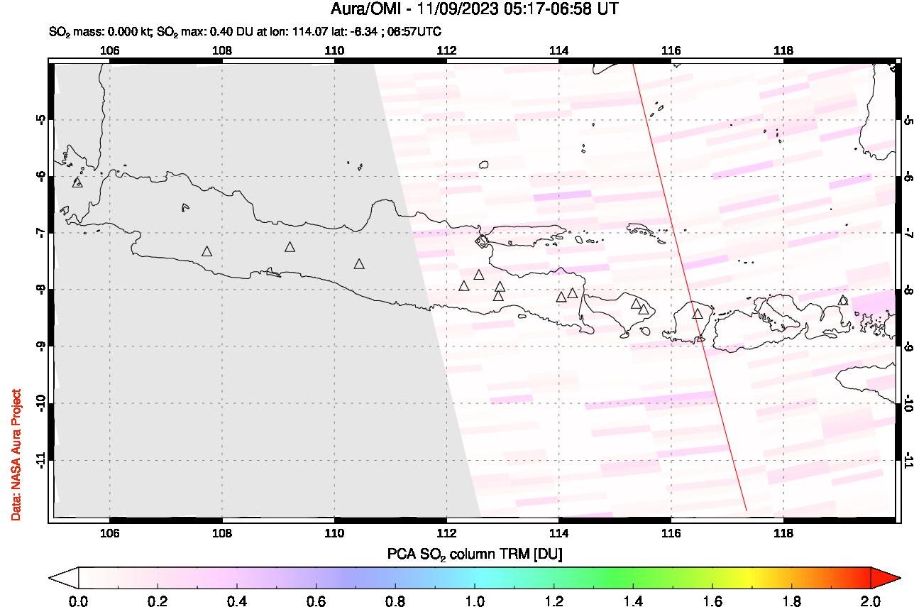 A sulfur dioxide image over Java, Indonesia on Nov 09, 2023.