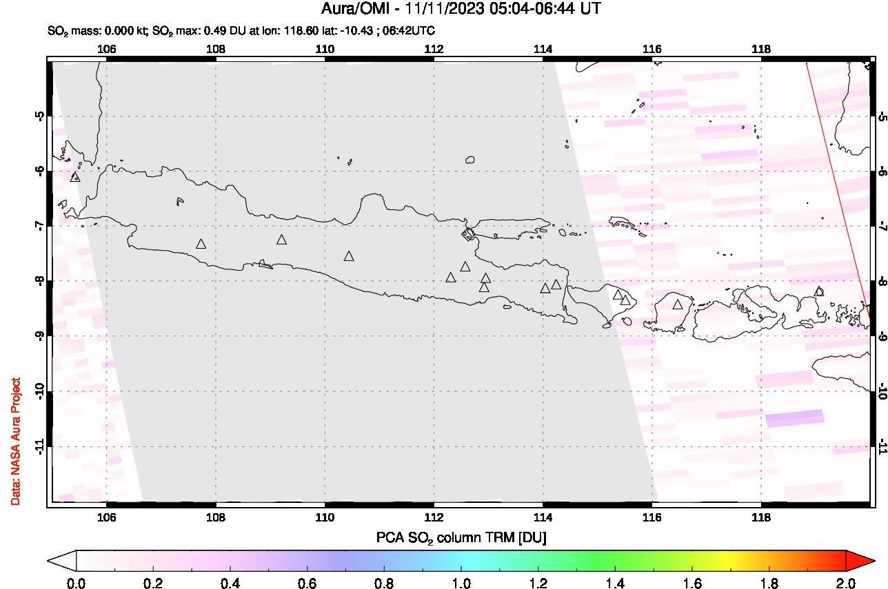 A sulfur dioxide image over Java, Indonesia on Nov 11, 2023.