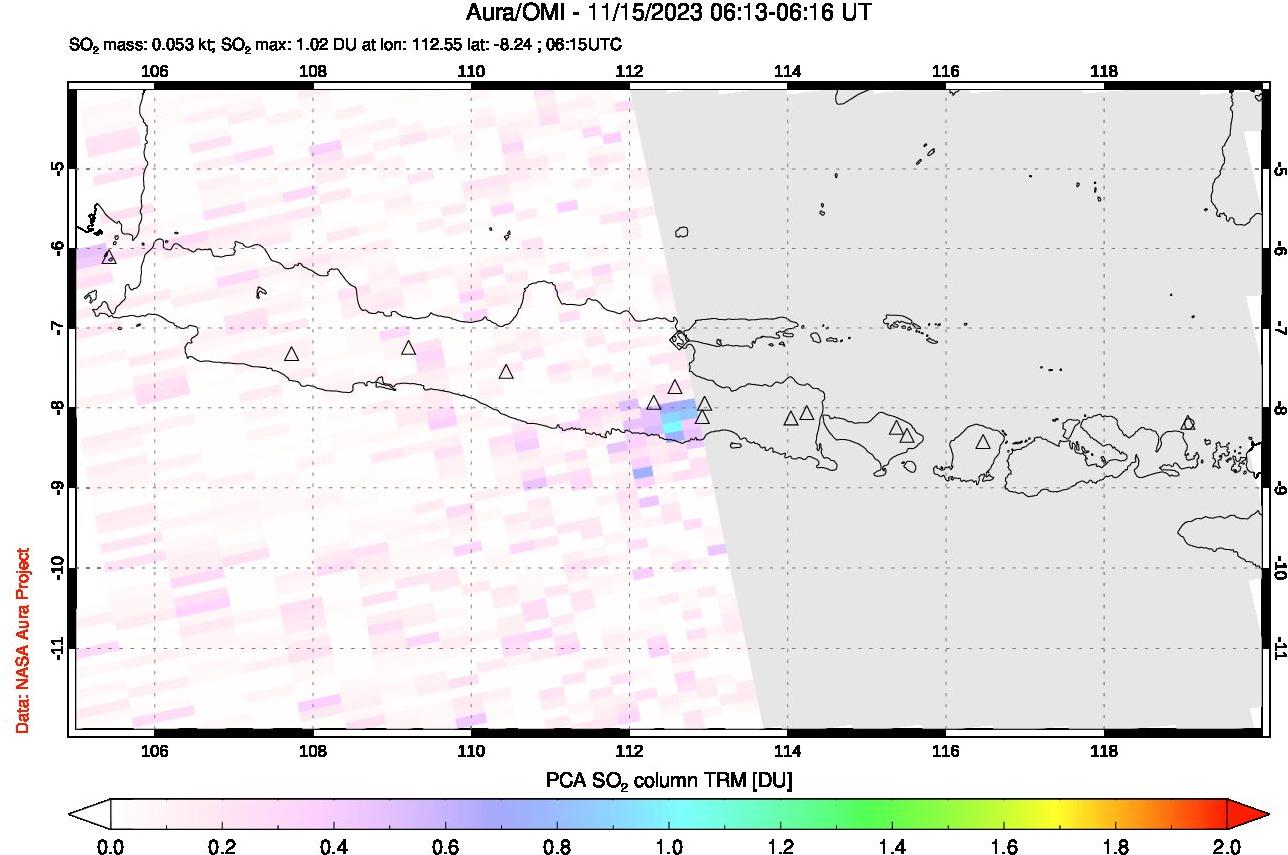 A sulfur dioxide image over Java, Indonesia on Nov 15, 2023.