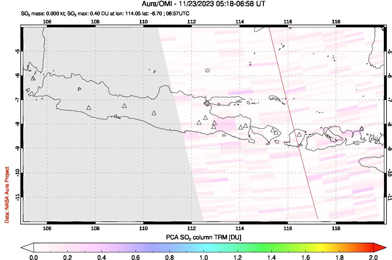 A sulfur dioxide image over Java, Indonesia on Nov 23, 2023.