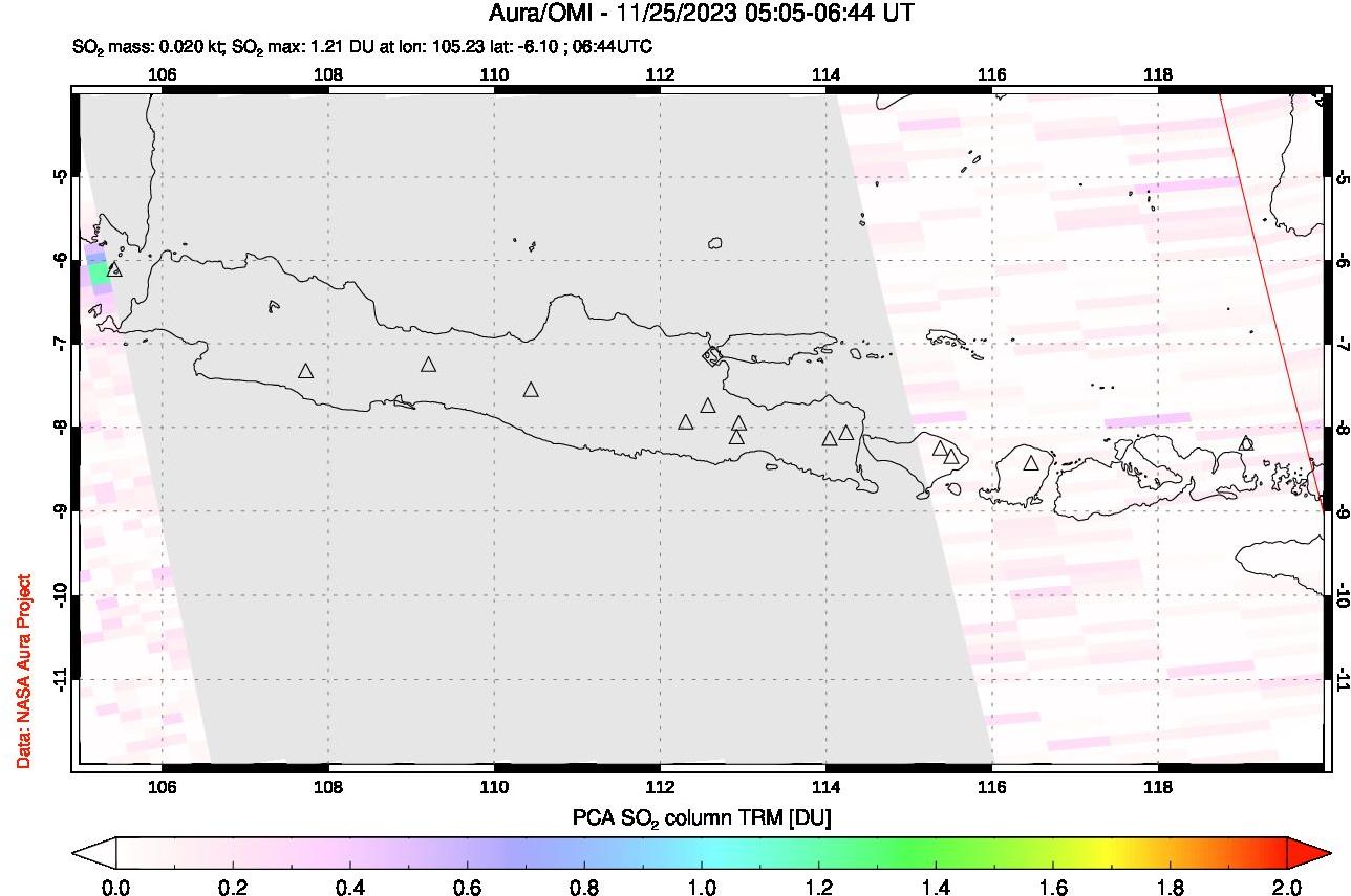 A sulfur dioxide image over Java, Indonesia on Nov 25, 2023.