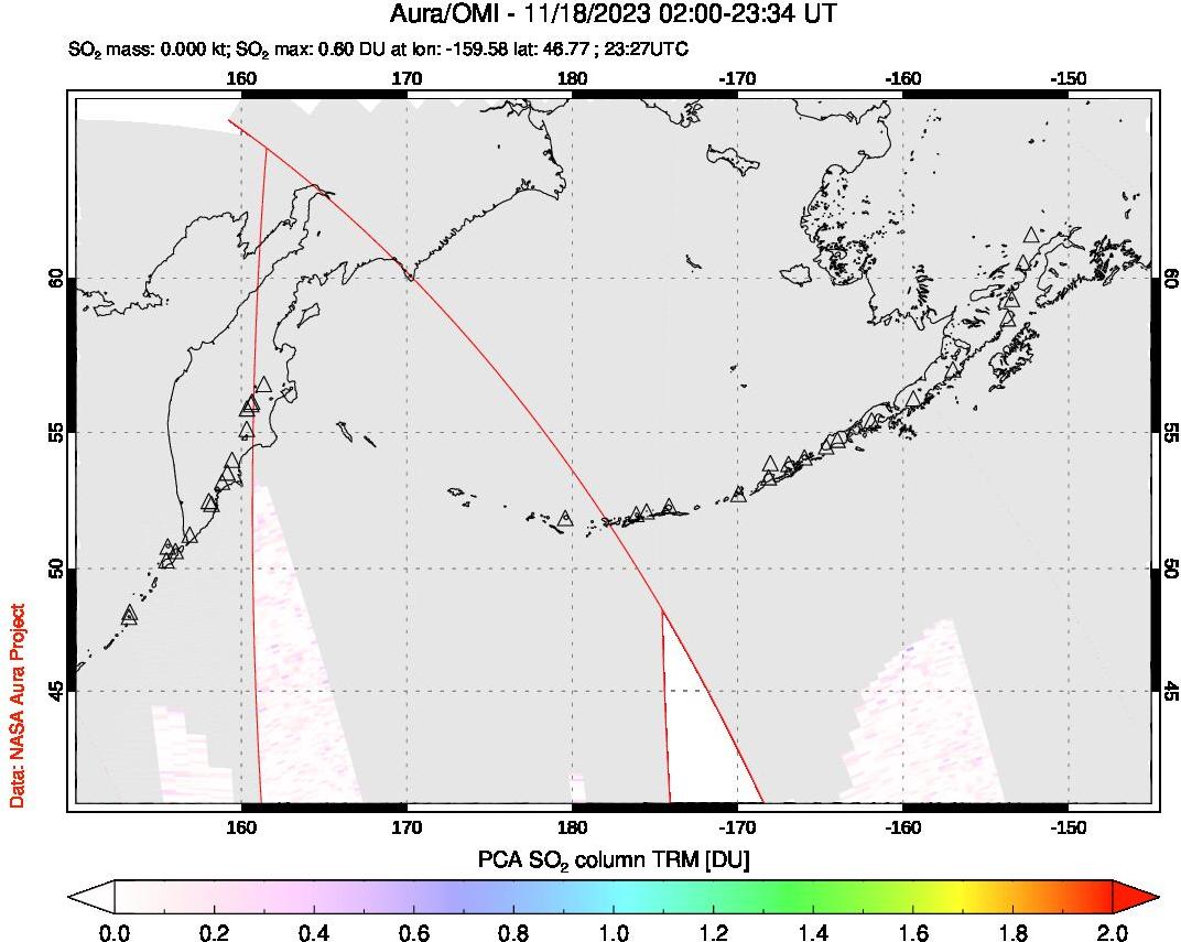 A sulfur dioxide image over North Pacific on Nov 18, 2023.