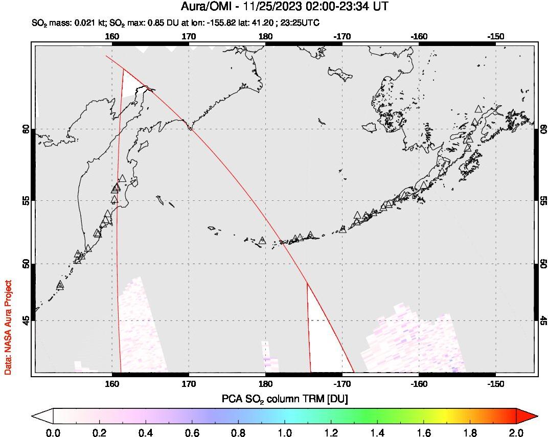 A sulfur dioxide image over North Pacific on Nov 25, 2023.