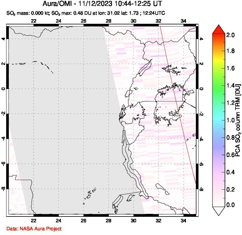 A sulfur dioxide image over Nyiragongo, DR Congo on Nov 12, 2023.