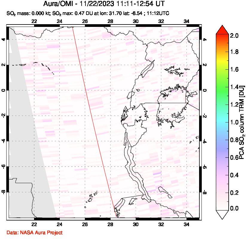 A sulfur dioxide image over Nyiragongo, DR Congo on Nov 22, 2023.