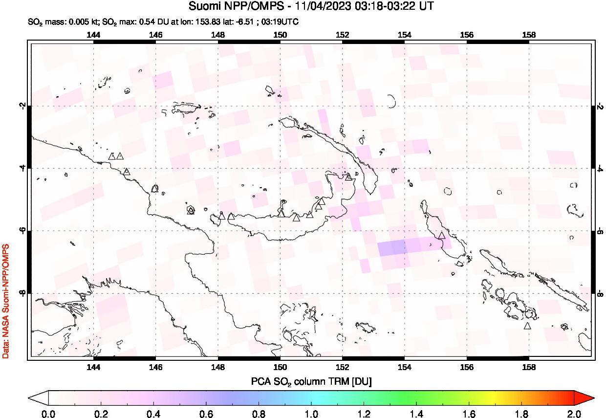 A sulfur dioxide image over Papua, New Guinea on Nov 04, 2023.