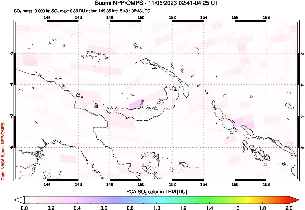 A sulfur dioxide image over Papua, New Guinea on Nov 06, 2023.