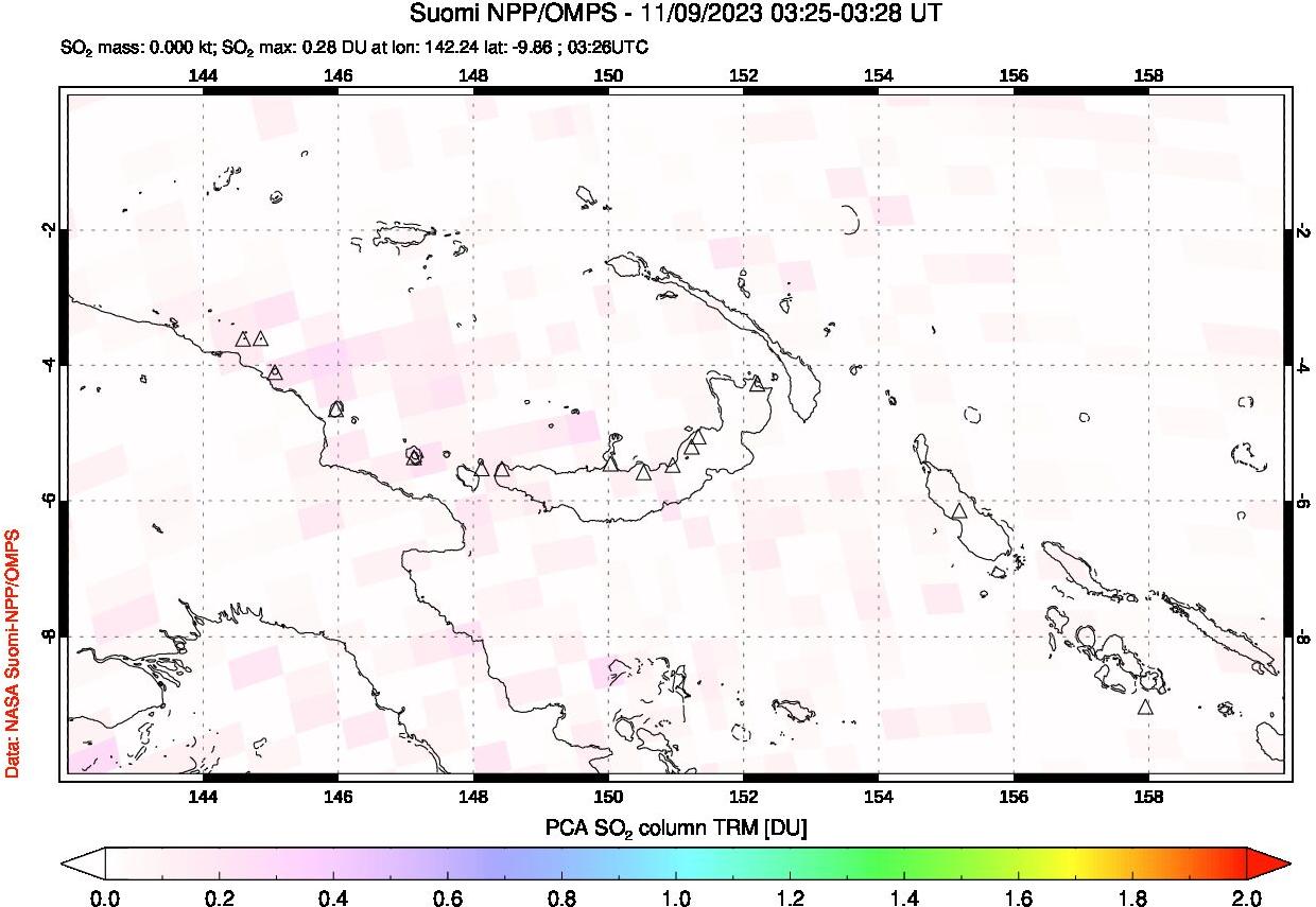 A sulfur dioxide image over Papua, New Guinea on Nov 09, 2023.