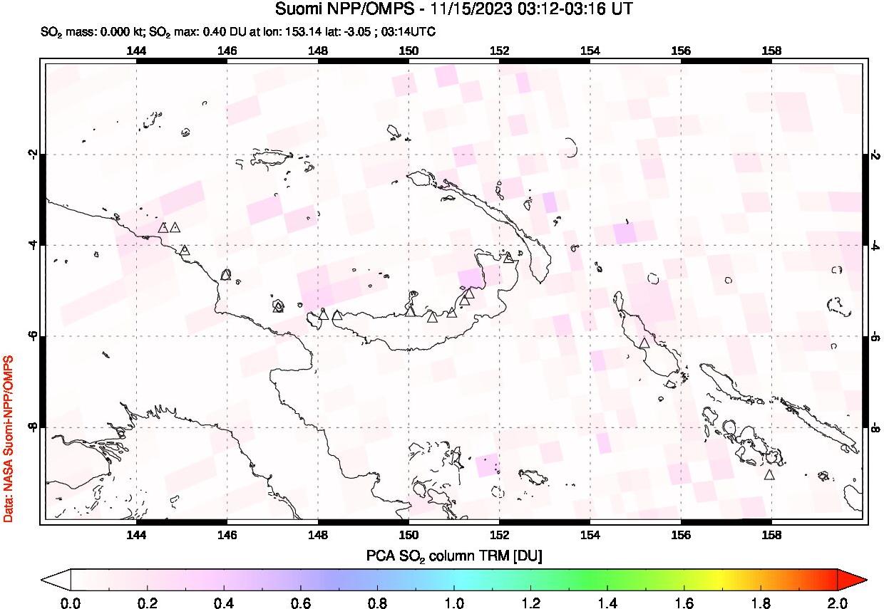 A sulfur dioxide image over Papua, New Guinea on Nov 15, 2023.