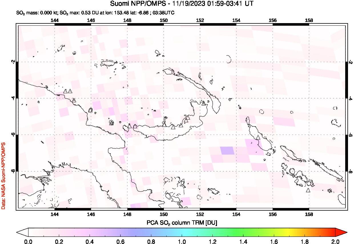 A sulfur dioxide image over Papua, New Guinea on Nov 19, 2023.
