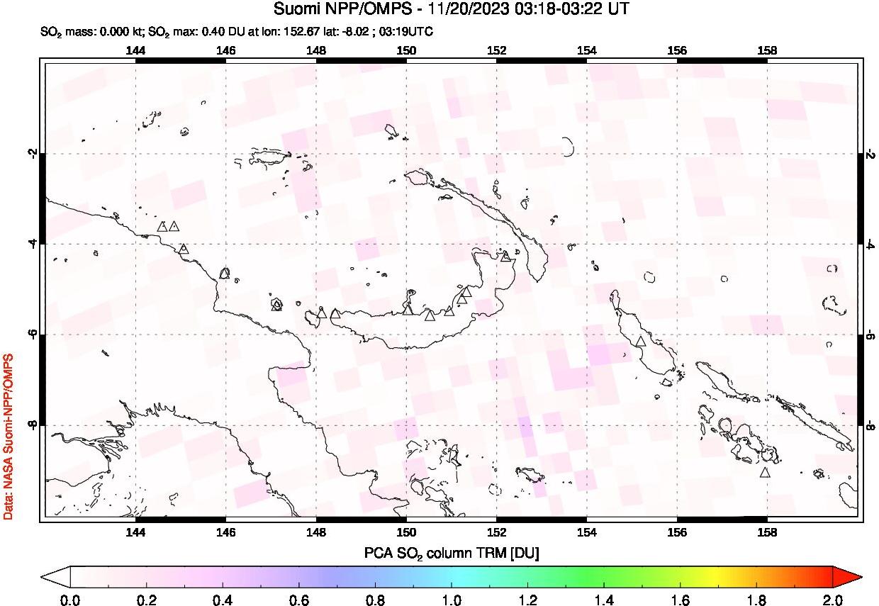 A sulfur dioxide image over Papua, New Guinea on Nov 20, 2023.