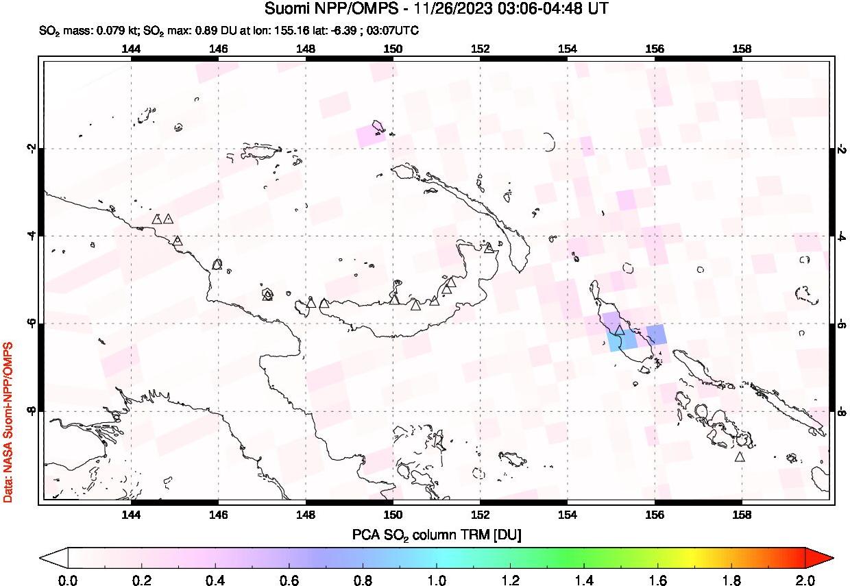 A sulfur dioxide image over Papua, New Guinea on Nov 26, 2023.