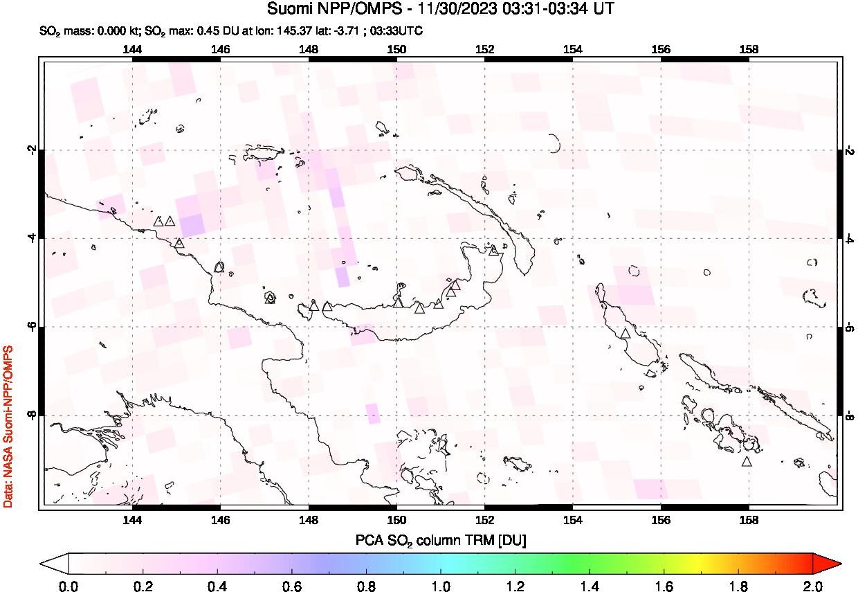 A sulfur dioxide image over Papua, New Guinea on Nov 30, 2023.