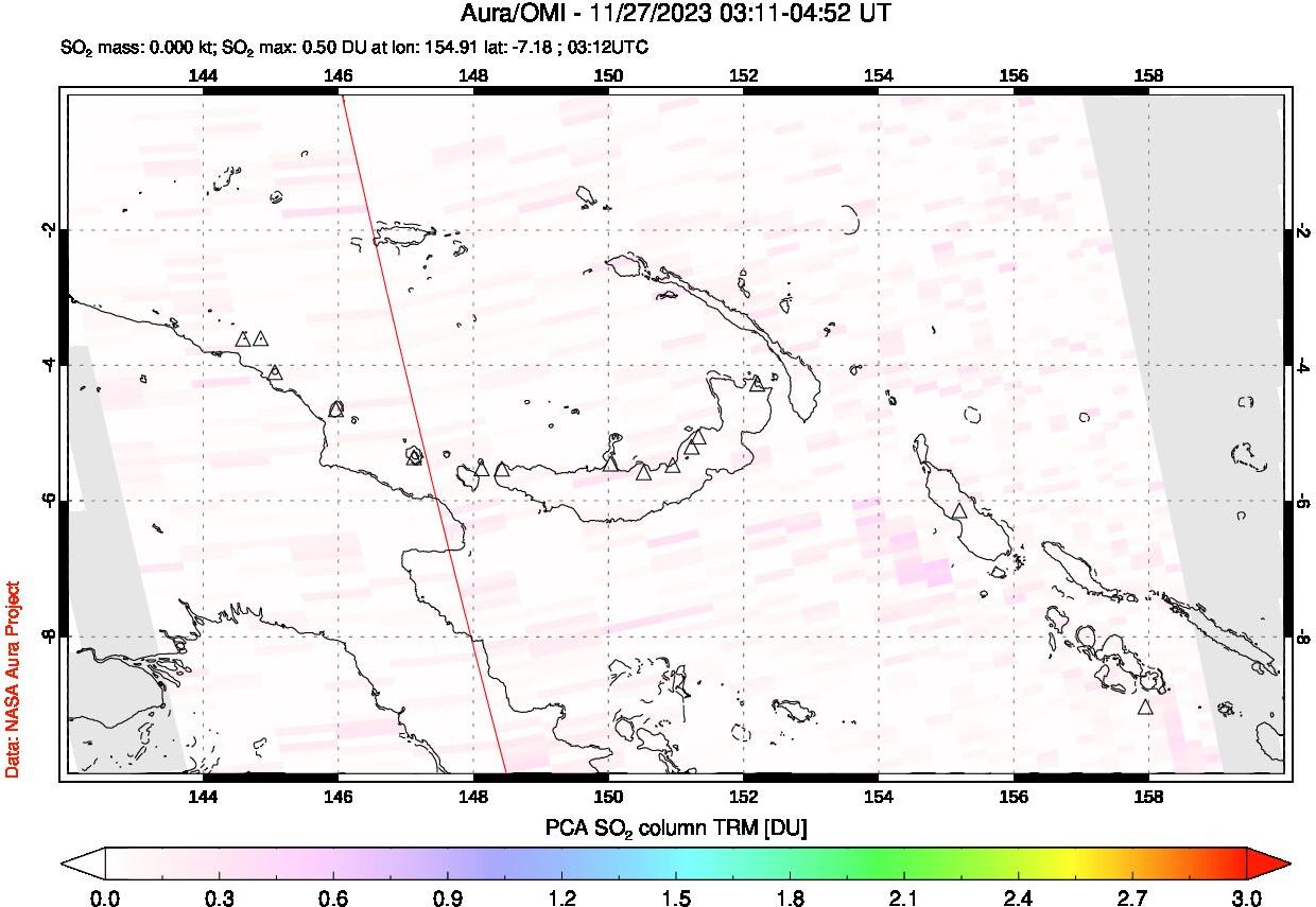 A sulfur dioxide image over Papua, New Guinea on Nov 27, 2023.