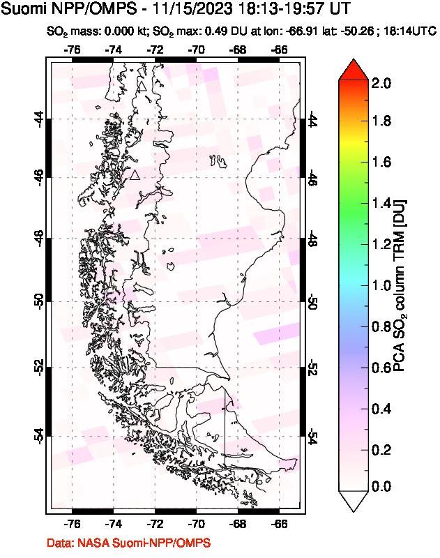 A sulfur dioxide image over Southern Chile on Nov 15, 2023.