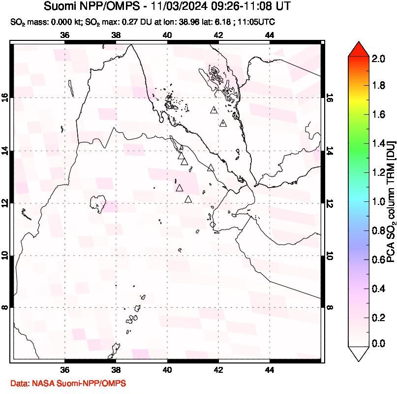 A sulfur dioxide image over Afar and southern Red Sea on Nov 03, 2024.