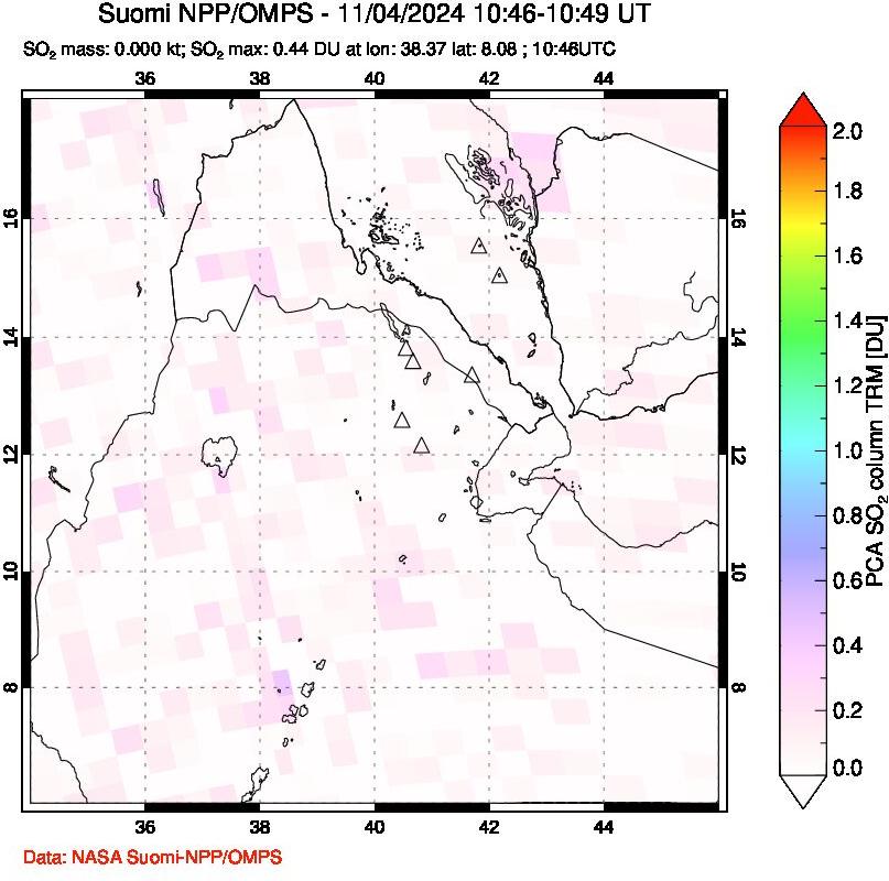 A sulfur dioxide image over Afar and southern Red Sea on Nov 04, 2024.