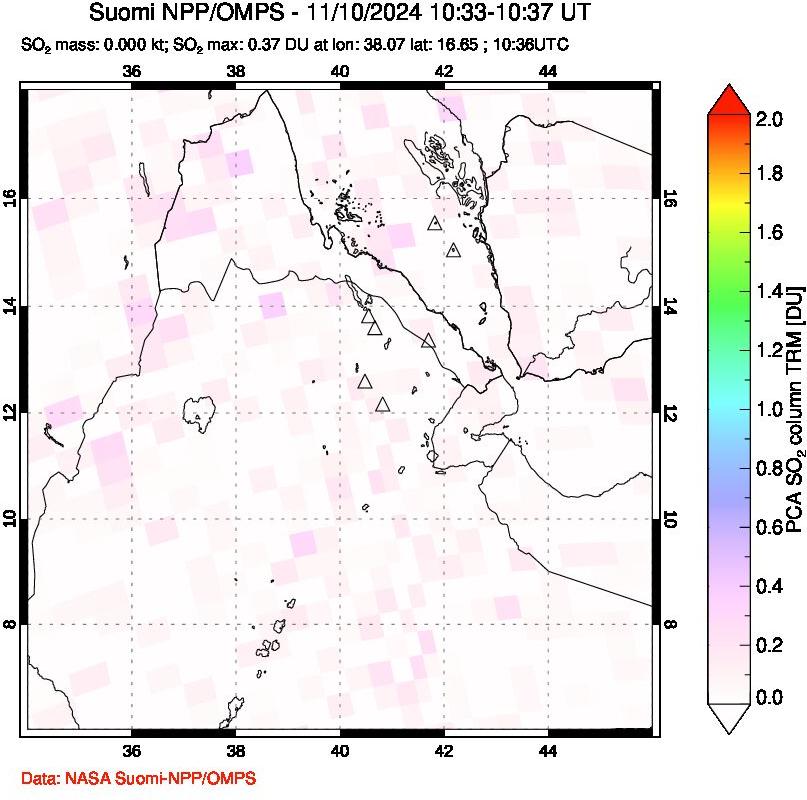 A sulfur dioxide image over Afar and southern Red Sea on Nov 10, 2024.