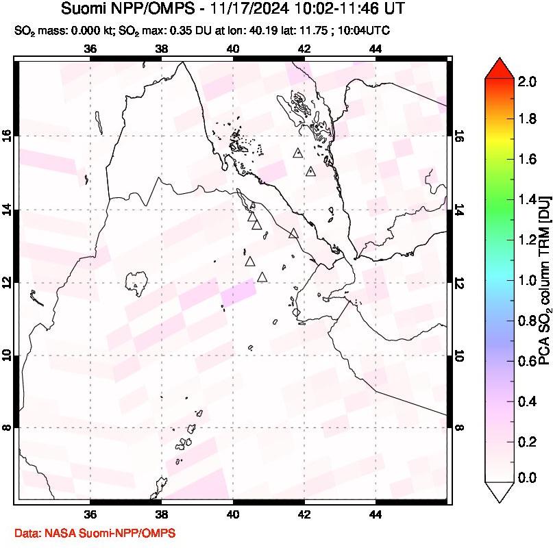 A sulfur dioxide image over Afar and southern Red Sea on Nov 17, 2024.