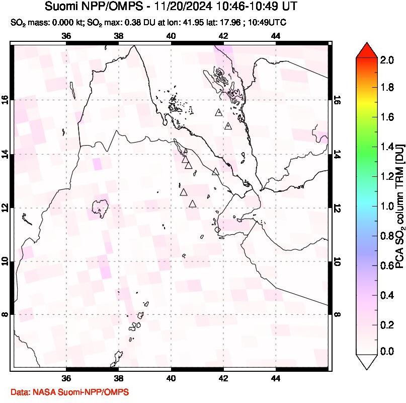 A sulfur dioxide image over Afar and southern Red Sea on Nov 20, 2024.