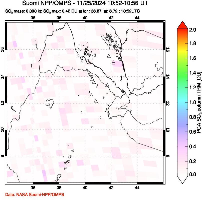 A sulfur dioxide image over Afar and southern Red Sea on Nov 25, 2024.