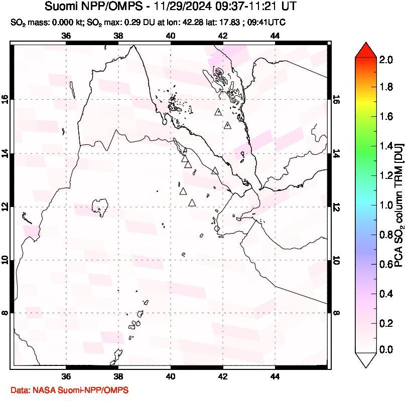 A sulfur dioxide image over Afar and southern Red Sea on Nov 29, 2024.