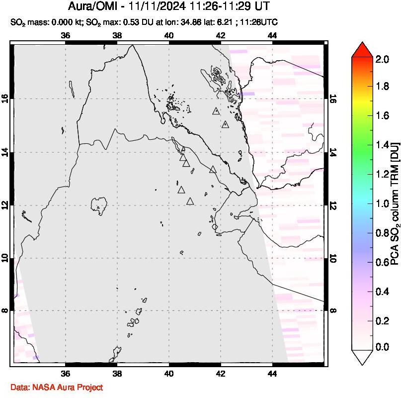 A sulfur dioxide image over Afar and southern Red Sea on Nov 11, 2024.