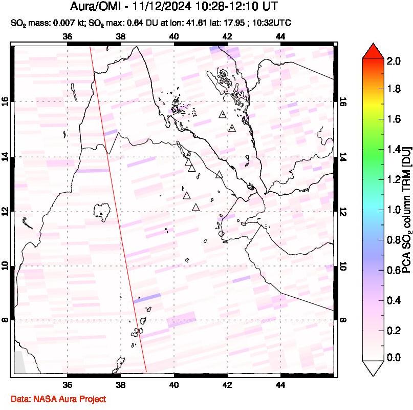 A sulfur dioxide image over Afar and southern Red Sea on Nov 12, 2024.