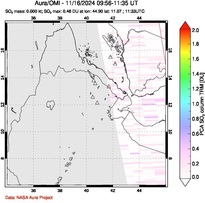 A sulfur dioxide image over Afar and southern Red Sea on Nov 16, 2024.