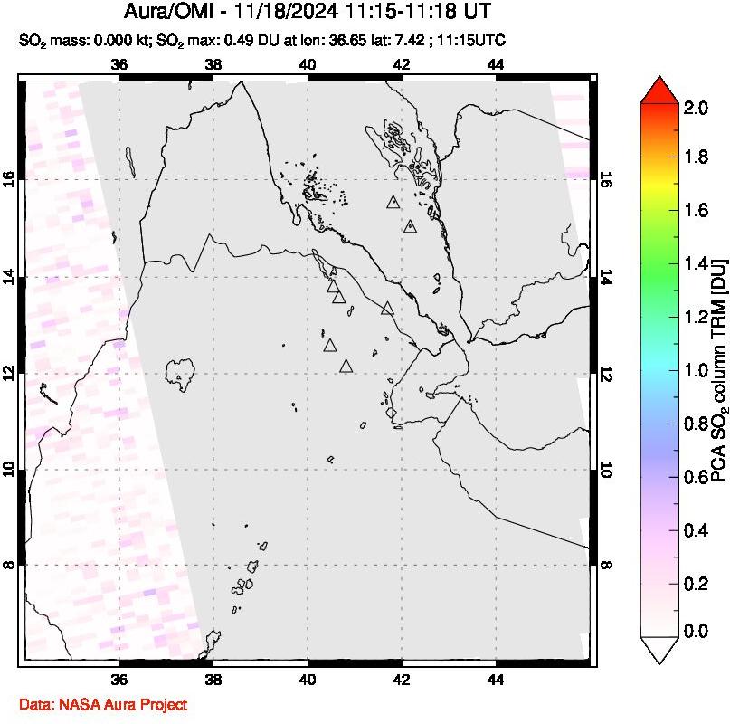 A sulfur dioxide image over Afar and southern Red Sea on Nov 18, 2024.