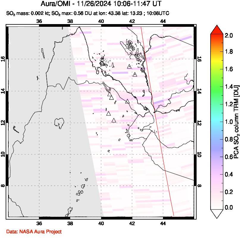 A sulfur dioxide image over Afar and southern Red Sea on Nov 26, 2024.