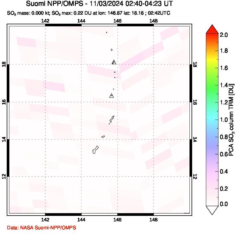 A sulfur dioxide image over Anatahan, Mariana Islands on Nov 03, 2024.