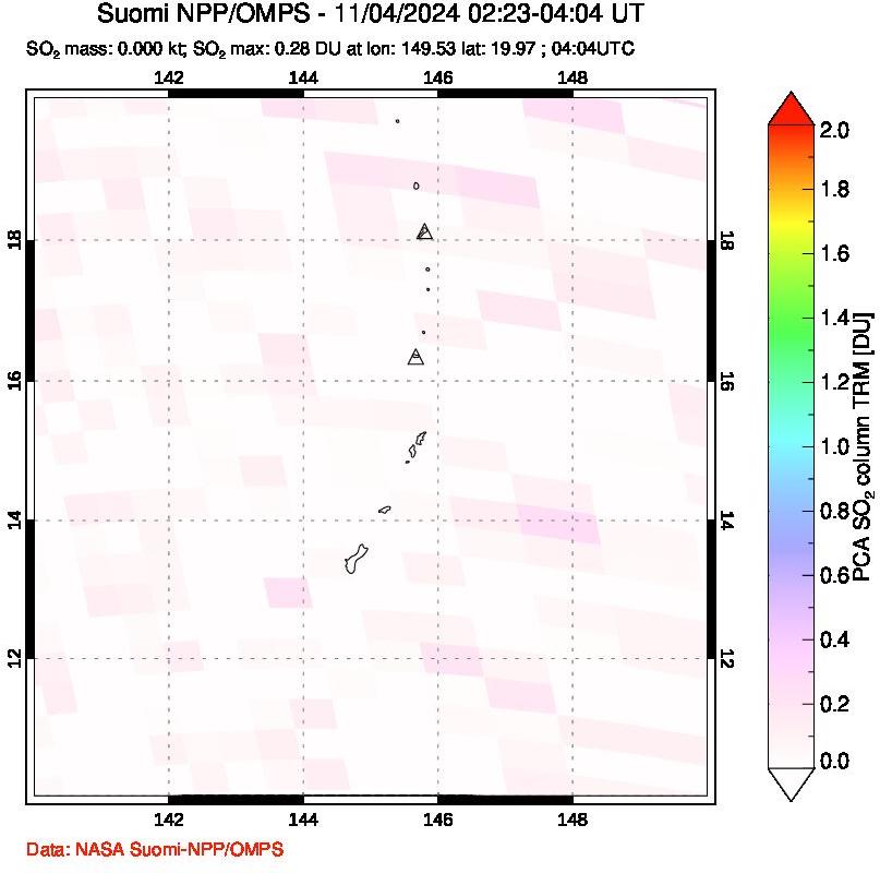 A sulfur dioxide image over Anatahan, Mariana Islands on Nov 04, 2024.